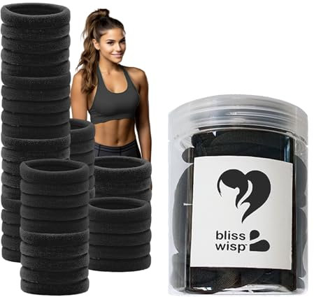 BLISSWISP Packung mit 50 Haargummis - Haargummis - elastische Bänder für Frauen und Mädchen, mehrfarbig, perfekte Ergänzung für Schminktisch oder Bad (schwarz)