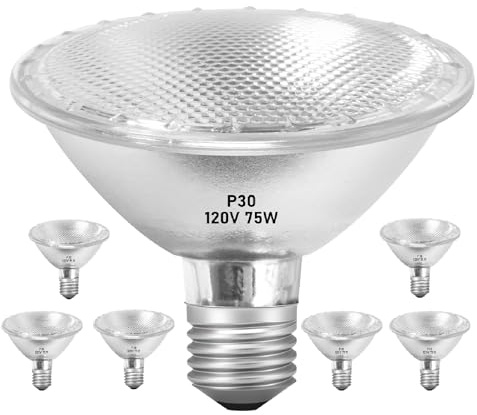 Jaenmsa Par30 75W Short Neck Halogen Flood Light Bulbs 120V, 75W Dimmable Short Indoor Flood Light Bulbs E26, 6Pcs Par30 Halogen Light Bulbs 2700K for 5-6in Recessed/Ceiling Can/Accent/Tracking Lights