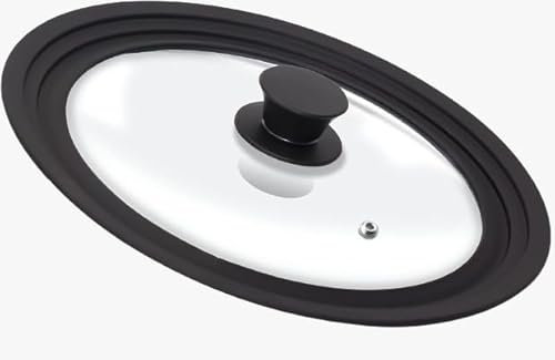 PEBBLE HUG Silicone Universal Lid For Pots, Pans, And Skillets, Replacement Frying Pan Cover, Universal Glass Lid with Heat Resistant Silicone Rim And Tempered Glass (24-28cm)
