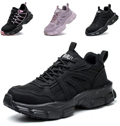 Safety Trainers Womens Steel Toe Cap Trainers Work Safety Shoes Women Lightweight Breathable Industrial Sneakers Non-Slip Puncture Proof Black UK 6