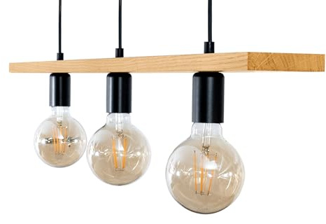 LED Wood Pendelleuchte Holz 3 Flammig - Handgefertigte Hängelampe Esstisch - Vintage Hängeleuchte E27 - Deckenlampe Hängend - Retro Lampe Decke für Esszimmer, Küche und Wohnzimmer, Ohne Leuchtmittel