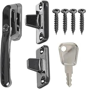 FixRello Fenstergriff für Holzoberflächen mit Schlüssel, Halterung/Keil und Schrauben für einfache Installation und Sicherheit (2, Schwarz)
