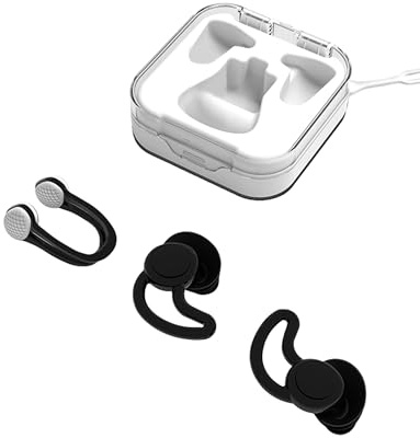Tappi per le Orecchie da Nuoto Adulti - Tappi per le Orecchie e Clip per Naso Nuoto per Adulti (Nero, Taglia unica)