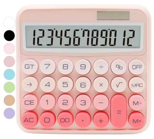 Farbverlaufsrechner, Standardrechner, 12-stellig, mit großem LCD-Display und großen Tasten, rosa Bürozubehör für Damen, niedlicher Taschenrechner für Büro, Schule, Zuhause, Geschäft (Fleischrosa)