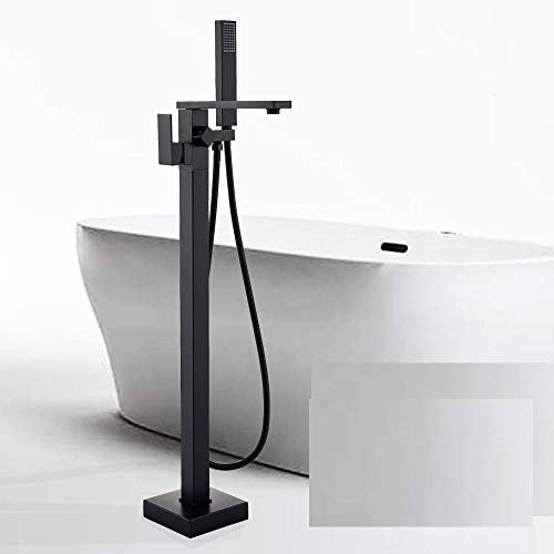 Badewannenarmatur aus gebürstetem Nickel, Badewannenarmatur, Standarmatur, Wasserhahn aus Messing mit langem Auslauf, freistehende Badewannenarmatur, Duscharmatur, Mattschwarz