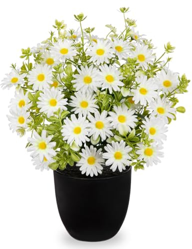 Oairse 30cm Kunstblumen Gänseblümchen im Topf Frühlingsblumen Dekoblume wie echt für ochzeitsdeko, Tischdeko, Wohnzimmer, Schlafzimmer, Zimmer Deko, Fensterbank Deko, Weiß