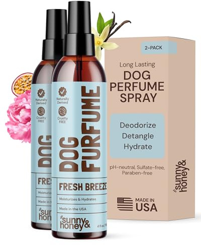 Sunny & Honey Dog Perfume Spray Long Lasting - 4 fl oz (2-Pack) - Deodorizing, Detangling & Hydrating with Avocado Oil & Silk Protein - pH Balanced Dog Cologne Spray - Fresh Breeze Scent