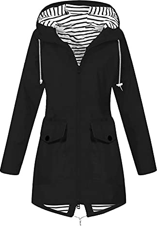 KOG Übergangsjacke Damen Regenjacke Wasserdicht Regenmantel Windbreaker mit Kapuze Fahrradjacke Regencape Regenjacken Windjacke Wanderjacke Outdoor Jacken Schwarz 4XL