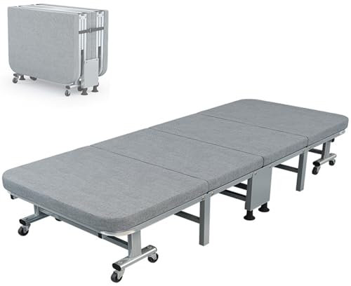 Klappbett 70/80/90x190 cm Erwachsene Schrankbett, Erwachsene Gästebett Klappbar mit Matratze, Faltbare Metallbett mit Rollen, für Schlafzimmer Wohnzimmer Büro(190x90x30cm)