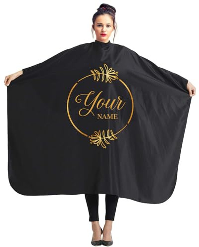 Ferocity personlig frisörkappa för frisörsalong 140 x 110 cm svart professionell salongförkläde skönhetssalong och hemmabruk blad cirkel med din text [111], Cirkel ditt namn, Einheitsgröße