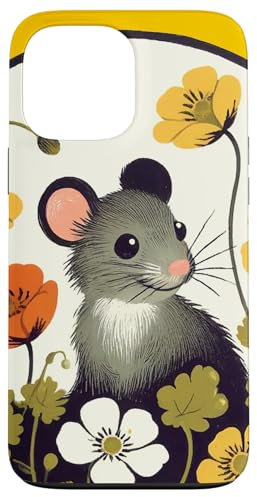 Carcasa para iPhone 13 Pro Max Ratón y flores arte lindo roedor