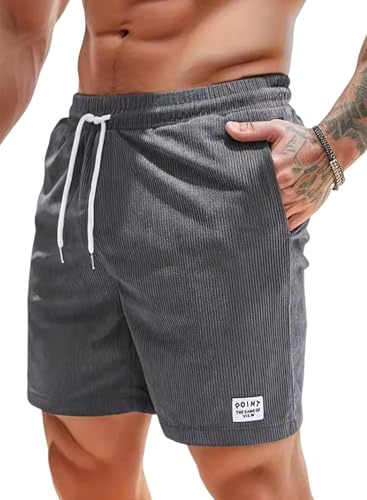 Decorie Kurze Hose Herren Sommer Shorts Herren Baumwolle Corduroy Cargo Shorts Stretch Elastischem Bund Mit Taschen
