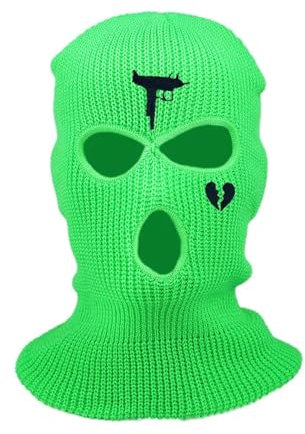 YUECIBAI Fliegermützen 3-Loch-Sturmhauben Mit Gebrochenem Herzen Stickerei-Strick Mützen Fahrrad Haube Motorrad Fluoreszent Grün