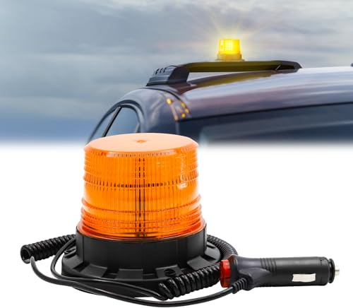 Biqiure Rotativo Luz LED estroboscópica,12V 24V Lampeggiante Arancione Luz de Emergencia con Base Magnética encendedor de cigarrillos para Caravana Remolque Camion Tractor