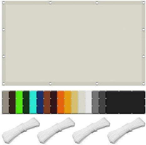 Voile d'ombrage 500 x 540 cm Imperméable Protection Rayons UV Paravent Paravent de Balcon avec Le Kit de Fixation Couverture d'ombrage Extérieure pour Jardin Balcon, Blanc cassé