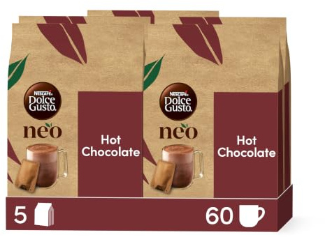 NESCAFÉ Dolce Gusto NEO Hot Chocolate , 60 Sachets de Chocolat , 5 x 12 | Dosettes compostables à base de papier , Compatibles uniquement avec les machines NDG NEO , Technologie AirFoam