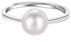 Anillo de perlas clásico con bola de 8 mm/10 mm para las mujeres declaración abierta ajustable S925 plata esterlina perla bola envoltura dedo banda anillos apilamiento comodidad ajuste novia joyería