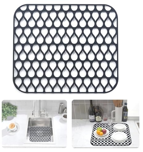 iAnomla Alfombrilla De Silicona Para Fregadero, 34 X 30 cm, Plegable, Antideslizante, Para Fregadero De Cocina, Para El Fondo Del Fregadero, Para Escurrir Platos Y CristaleríA (Negro)