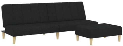 ULUYYUC Outdoor Couch Big Sofa Küchensofa Moderne Sessel - Schlafsofa 2-Sitzer mit Fußhocker Schwarz Stoff für Wohnzimmer Küche Jugendzimmer Esszimmer
