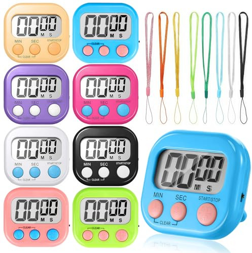 8-Pack Kids Digital Timer With 8 pcs Lanyard - Digital Timer Countdown Clock, Magnetic Kitchen Timers for Cooking, Minute Seconds Count Up for Children Classroom, Gym, Study, Toddler Teeth Cleaning