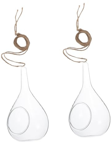 HIAKDOFT Jarrón Hidropónico De Vidrio 2 Piezas para Plantas De Aire y Suculentas, Macetas Colgantes Decorativas Forma De Botella Cónica, Aptas para Salón, Dormitorio y Balcón