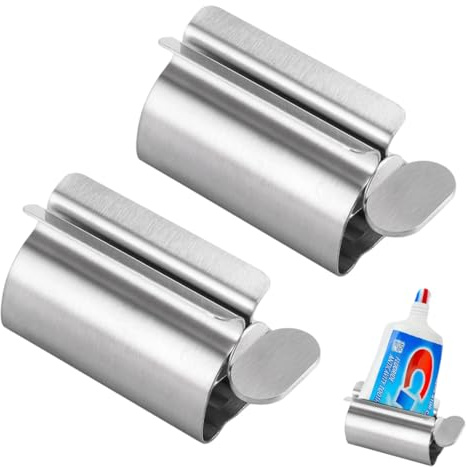 JUGUTA 2 Presses Tube En Acier Inoxydable (Argenté), 6.3Cm, Distributeur Pour Dentifrice, Crème Et Pommade