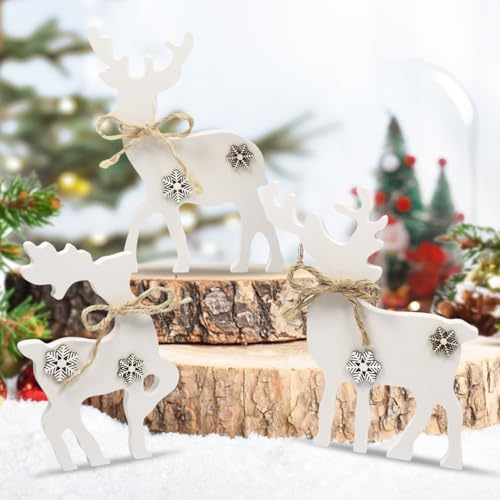 Rentier Holzfigur,3Stück Weihnachtsdeko Rentier Holz Hirsch Deko Weihnachtsfiguren Rentier Deko Figuren Weihnachten Rentierfigur für Weihnachts Rentier Auto Dekofigur Tischdeko Wohnzimmer Fensterbank