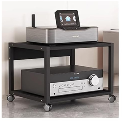 Stufiger HiFi Rack, Plattenspieler-Ständer, Medienständer mit Rad, 2/3/4/5-stufiges Stereo-Rack, Komponentenschrank, Spielekonsolenständer(2 Tier-50x40x40cm)