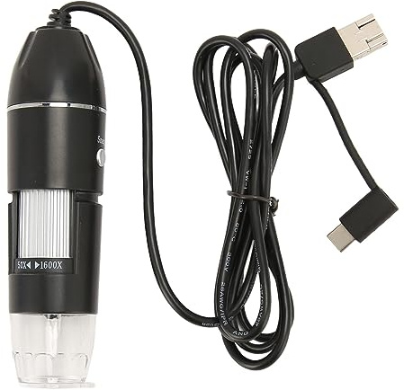 Fockety Microscopio Digital, 3 EN 1 50X A 1600X AUNTO 8 LED Microscopio Digital USB Puerto de Micro Conexión USB TUPO C de Mano para Teléfono Móvil Port Portátil
