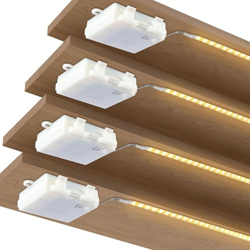 SOAIY 4er-Set LED Streifen Batterie 1M 60 LED Band Warmweiß Selbstklebend | Batteriebetrieben Schrankbeleuchtung Wasserdicht Lichtband für TV Treppen Küche Kleiderschrank Bett Schlafzimmer Schrank
