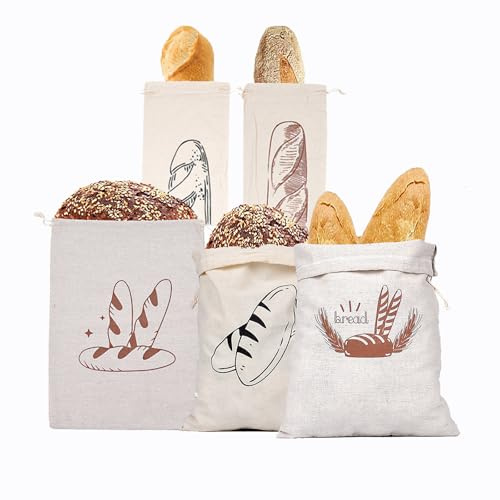 3 stycken naturliga linne-brödpåsar, återanvändbara brödförvaringspåsar, brödpåse med dragsko brödväska, håller bröd färskt, livsmedelsförvaring, för bröd frukt och grönsaker (2 storlekar)