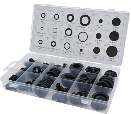 FACAIIO Kit de ojales de goma para ciego, 125 ojales de cableado surtidos para protección de cables, color negro, con estuche de almacenamiento