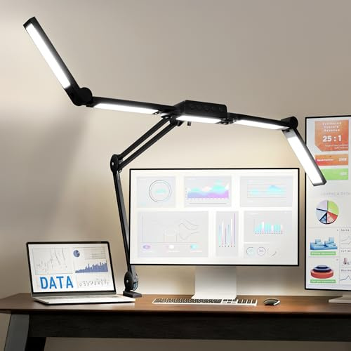 Neatfi LED-Schreibtischlampe mit 3.000 Lumen, dimmbar, 360 SMD-LEDs, 30 W, CRI 95, einstellbare Lichtmodi, Arbeitsleuchte für Homeoffice, Studium und Arbeitsplatz (Schwarz, 112 CM)