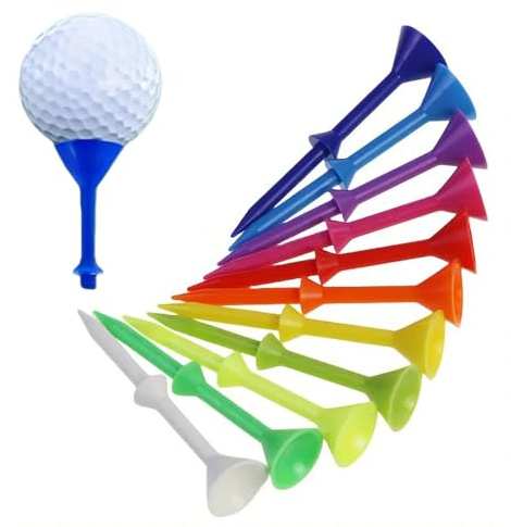 HNZMDY 50 Stück strapazierfähige PVC-Golf-Tees – 83 mm (3 1/4 Zoll) Lange Golfnägel mit Stützkonstruktion, 5 Farben für Golfer zum Üben, Trainingsmatte und Zubehör für die Driving Range