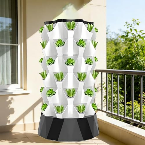 Memykoy Hydroponics Tower Growing System, DIY Hydroponics Farm Equipment Aeroponic for Indoor Herbs, Fruits and Vegetables with Hydrating Pump White-48holes