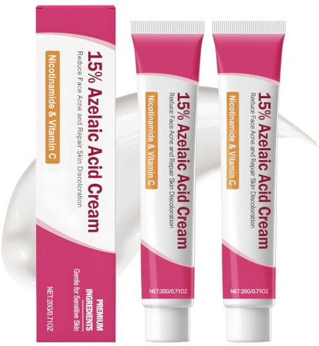 15% Azelaic Acid, Acido Azelaico, Crema Quita Manchas Cara, Reduce Las Cicatrices Del Acné y Los Puntos Negros, Mejora el Tono de la Piel Opaca y Proporciona una Hidratación Refrescante, 20g*2
