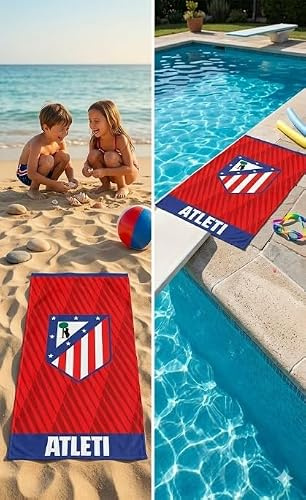 Genérico Toalla Atlético de Madrid, Microfibra 70x140cm, Secado Rápido, Diseño Escudo Rojiblanco, para Playa, Gimnasio y Piscina