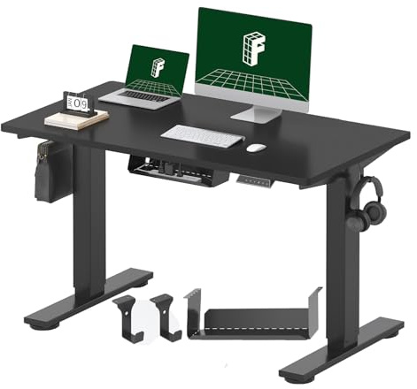 FLEXISPOT Electric Height Adjustable Standing Desk 120 * 60cm Sit Stand Desk Adjustable Desk Stand Up Desk with Backpack Hook Memory Smart Pannel EF1 Series(Black Frame+Black Desktop)