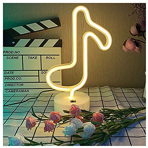 ENUOLI Music Note Shape LED Decorative Night Light Pedestal Glowing Neon Marquee Sign Lights Battery/USB Operated LED Signs Decorations for Dance Party Indoor Outdoor Festival