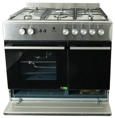 Gasline Gas Standherd mit Flaschenschrank 90cm GAG90GOXFL, 5 Flammig Sabaf-Brenner, Elektrische-Zündung und Vollzündsicherung Propan LPG…