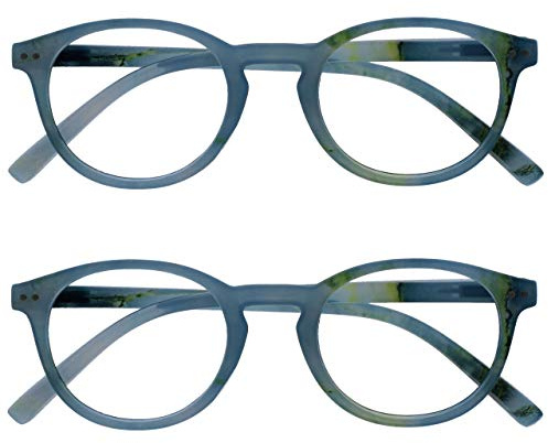 OPULIZE Zen Fernbrille 2er Pack Kurzsichtigkeit Kleine Runde Rahmen Federscharniere Kratzfest Türkis Herren Damen MM24-Q -1.00
