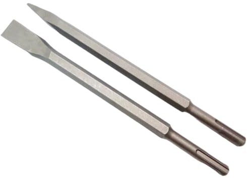 Kraftfeld SDS Plus Profi Meißel Set: Flachmeißel 250 x 20mm + Spitzmeißel in Hülse aus Hartstahl
