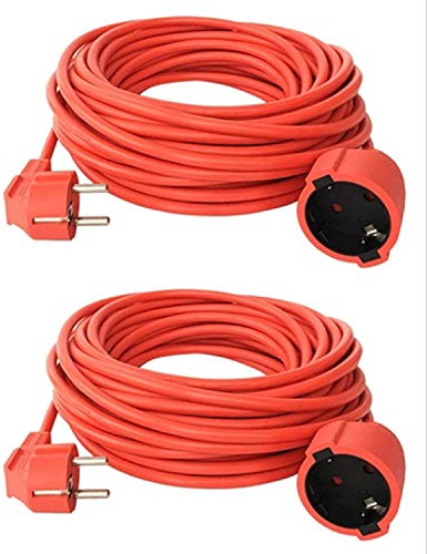 O&W Security Schuko Verlängerungskabel 2er Set 10 m – IP44 Stromkabel orange, Typ F Schutzkontakt, für Innen & Außen, Flexible Verlängerungsleitung Garten/Werkstatt (V13)