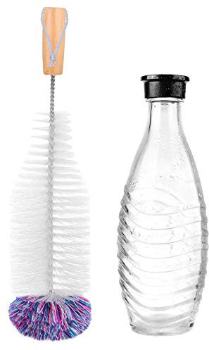 BlueFire Flaschenbürste für SodaStream Crystal Glasflaschen, Premium Reinigungsbürste mit Antikratz Wollkopf, Schonende & Kratzerfreie Reinigung, Flaschenreiniger für Glaskaraffe 0.6 Liter