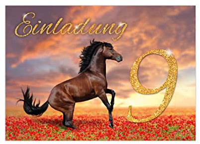 12 Einladungskarten zum 9. Kindergeburtstag neunte Geburtstag Mädchen Pferd