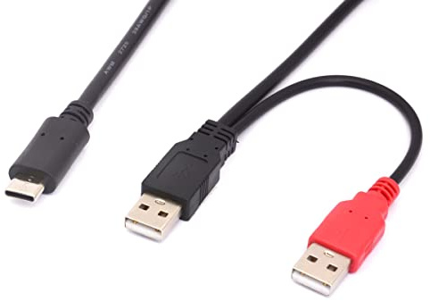 Type C USB C to USB 2.0 Male & USB 2.0 Dual Extra Power Data Y Cable | for Cell Phone & Laptop & Hard Disk (80cm) (USB To Type C)