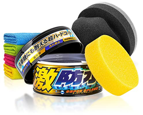 Soft99 Water Block Super Splash Dark Hartwachs (300g) Auto Wachs Versiegelung Set - Langzeitschutz (3 M.) mit Lotuseffekt und Glanz für dunkle Lacke - Lackversiegelung, Langzeitversiegelung | 7-teilig