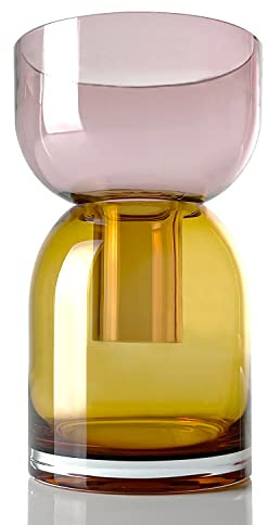 Cloudnola Vaso reversibile in vetro per fiori e boccioli di colore giallo e rosa, 24,1 cm di altezza x 14,2 cm di diametro, decorazione per la casa, matrimoni ed eventi