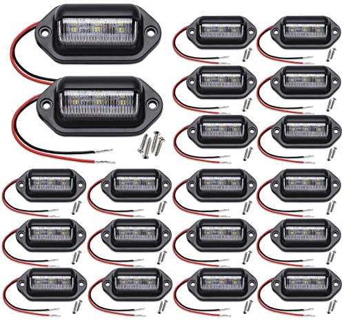 20PCS Xenon White LED License Plate Light, 12V-24V DC Waterproof 6-SMD License Plate Lamp Taillight, For Truck SUV Trailer Van RV Boats as Step Courtesy Light, Dome/Cargo Lights or Under Hood Light