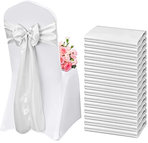 Lykoow Silberne Satin-Stuhlschärpen, dekorative Schleife, Stuhlschärpen für Hochzeit, Empfang, Party, Hotel, Zuhause, Küche, Dekoration, 60 Stück (Silber, 17,8 x 274,3 cm)